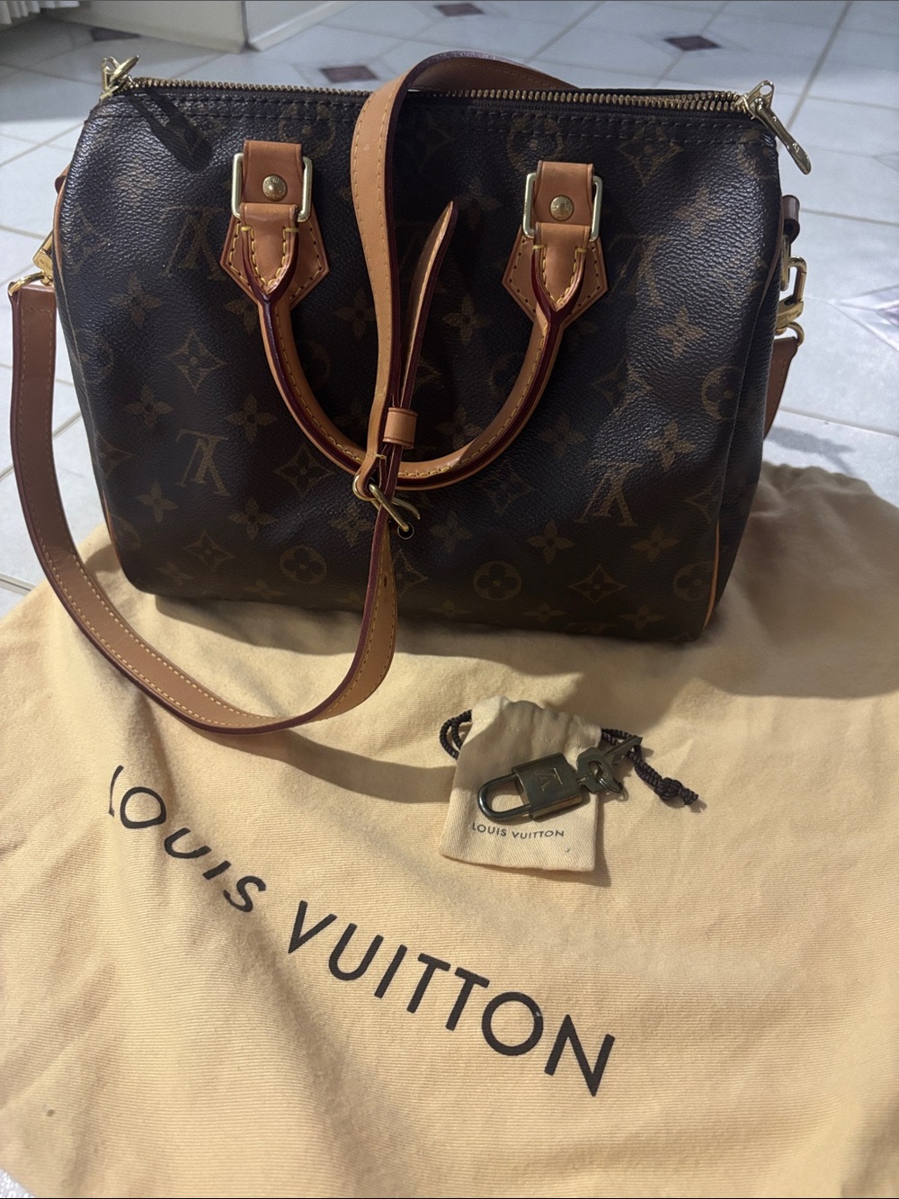 Louis Vuitton Dark Brown Monogram Speedy 25 with Tan Leather Trim